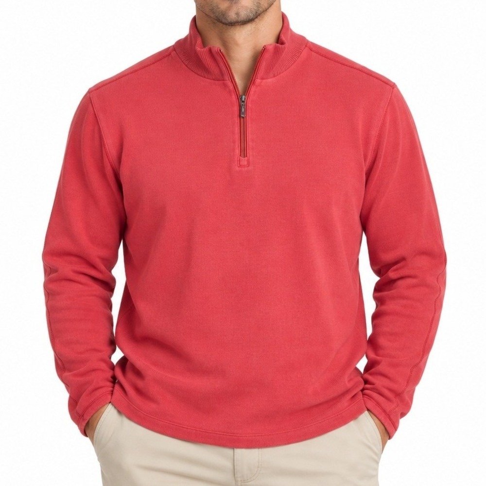 Tommy Bahama Pullover Mens Medium Coral Quarter Zip Ribbed Knit Casual Coastal